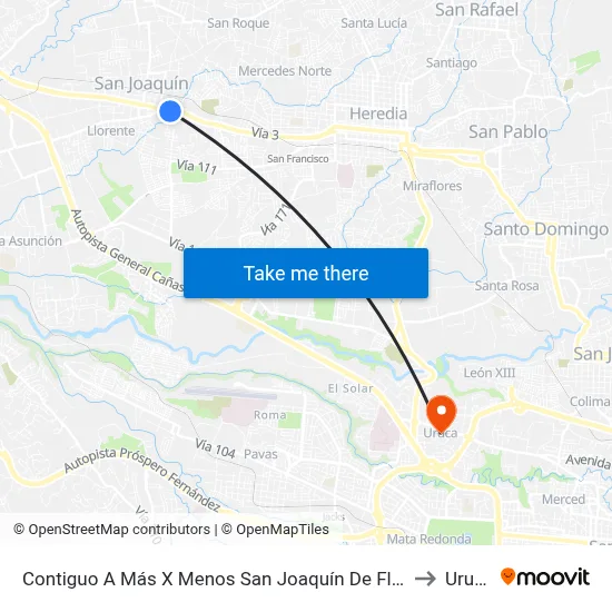 Contiguo A Más X Menos San Joaquín De Flores to Uruca map