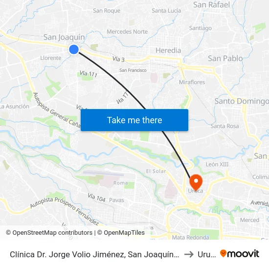 Clínica Dr. Jorge Volio Jiménez, San Joaquín De Flores to Uruca map