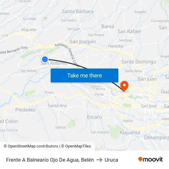 Frente A Balneario Ojo De Agua, Belén to Uruca map