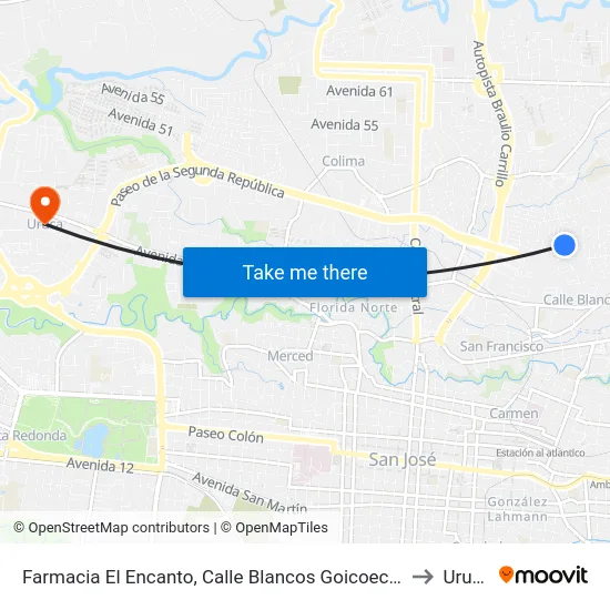 Farmacia El Encanto, Calle Blancos Goicoechea to Uruca map