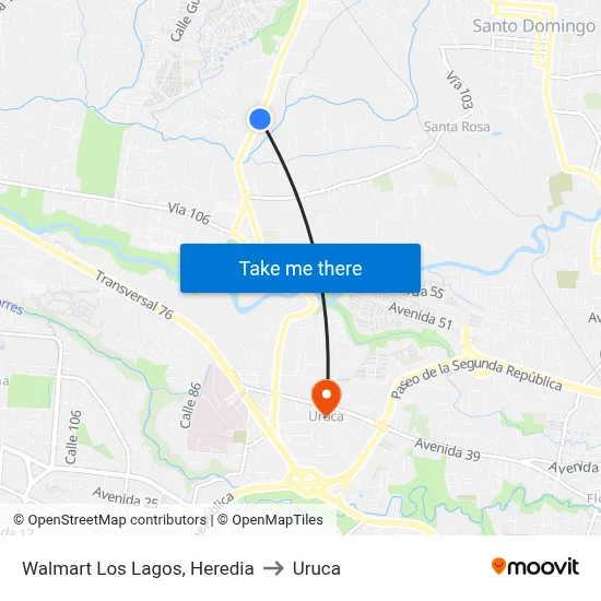 Walmart Los Lagos, Heredia to Uruca map