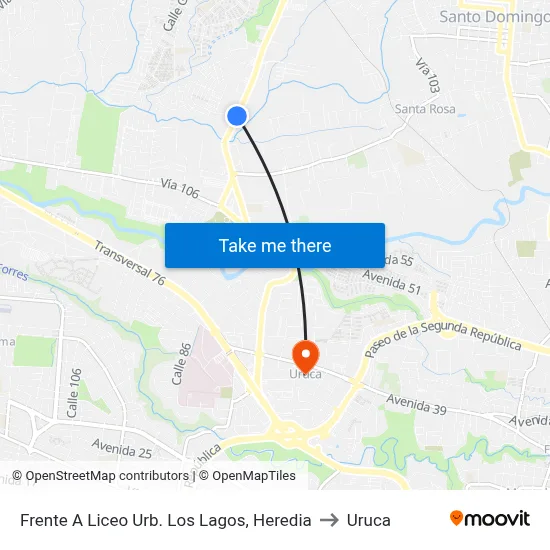 Frente A Liceo Urb. Los Lagos, Heredia to Uruca map