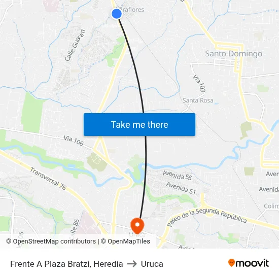 Frente A Plaza Bratzi, Heredia to Uruca map