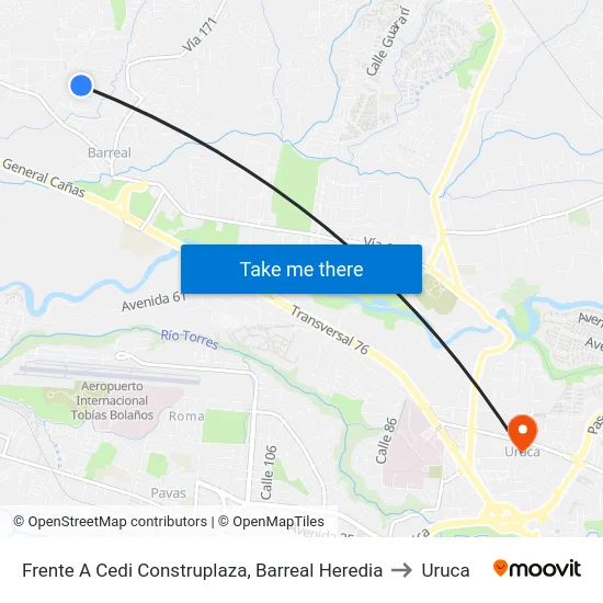 Frente A Cedi Construplaza, Barreal Heredia to Uruca map