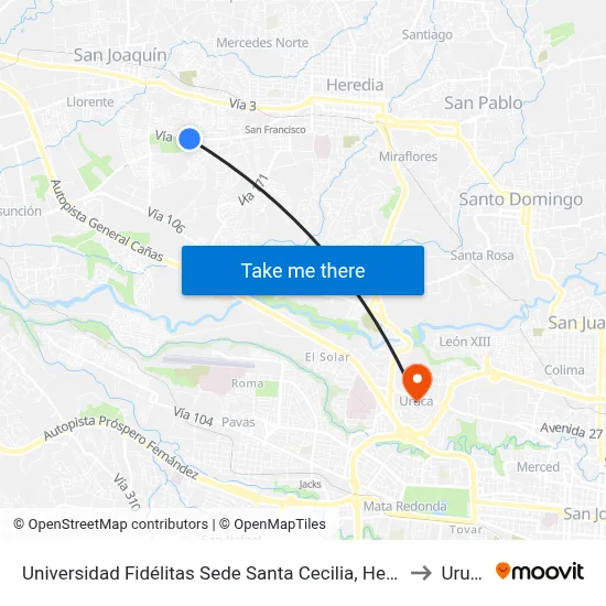 Universidad Fidélitas Sede Santa Cecilia, Heredia to Uruca map
