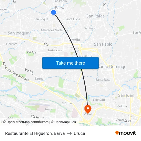 Restaurante El Higuerón, Barva to Uruca map
