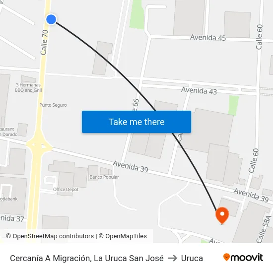 Cercanía A Migración, La Uruca San José to Uruca map