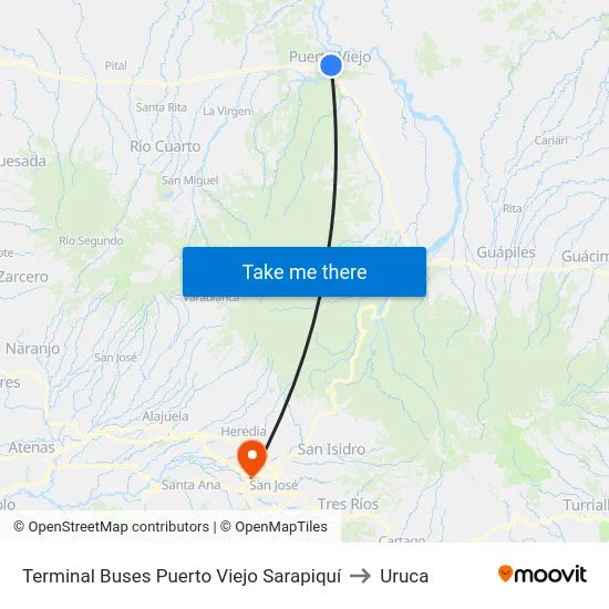 Terminal Buses Puerto Viejo Sarapiquí to Uruca map