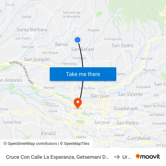Cruce Con Calle La Esperanza, Getsemaní De San Rafael to Uruca map