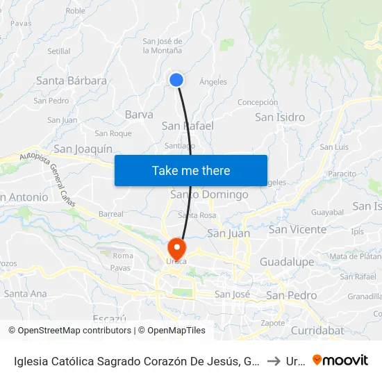 Iglesia Católica Sagrado Corazón De Jesús, Getsemaní De San Rafael to Uruca map