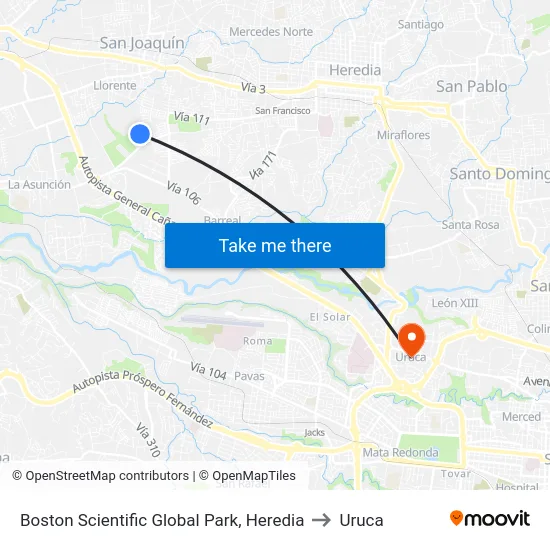 Boston Scientific Global Park, Heredia to Uruca map