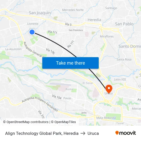 Align Technology Global Park, Heredia to Uruca map