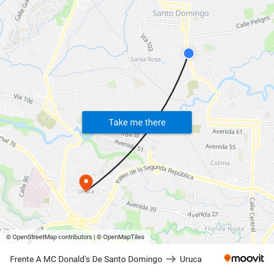 Frente A MC Donald's De Santo Domingo to Uruca map