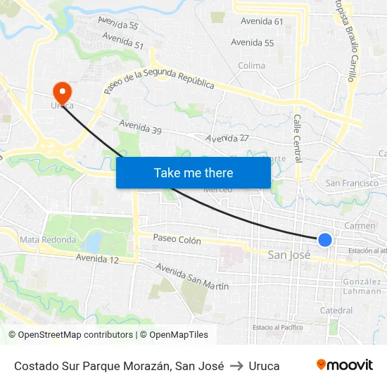 Costado Sur Parque Morazán, San José to Uruca map