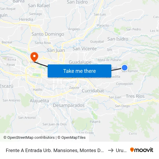 Frente A Entrada Urb. Mansiones, Montes De Oca to Uruca map