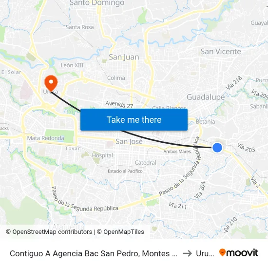 Contiguo A Agencia Bac San Pedro, Montes De Oca to Uruca map