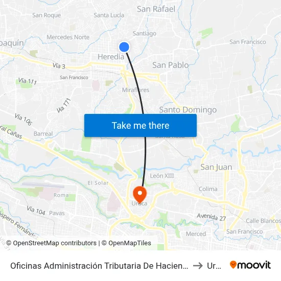 Oficinas Administración Tributaria De Hacienda, Heredia to Uruca map