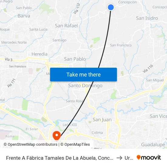 Frente A Fábrica Tamales De La Abuela, Concepción De San Rafael to Uruca map