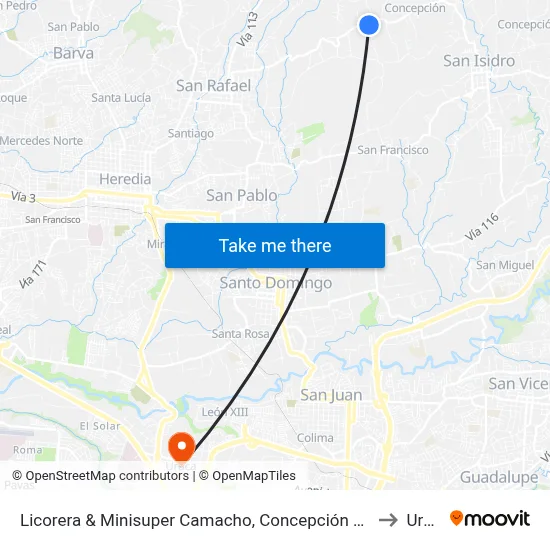 Licorera & Minisuper Camacho, Concepción De San Rafael to Uruca map