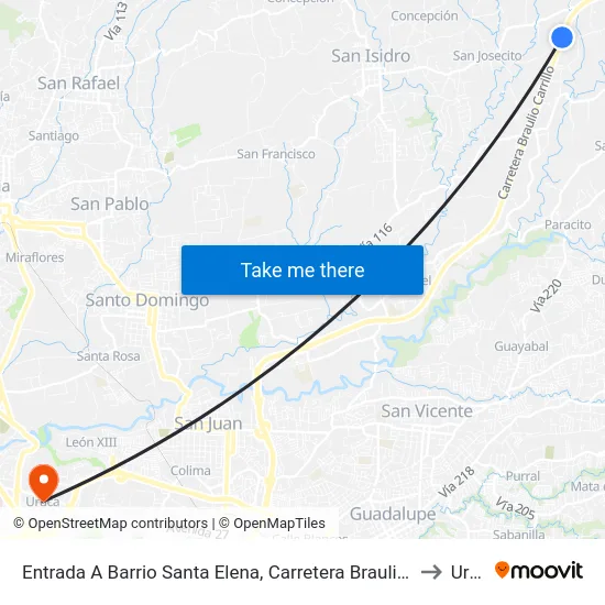 Entrada A Barrio Santa Elena, Carretera Braulio Carrillo San Isidro to Uruca map