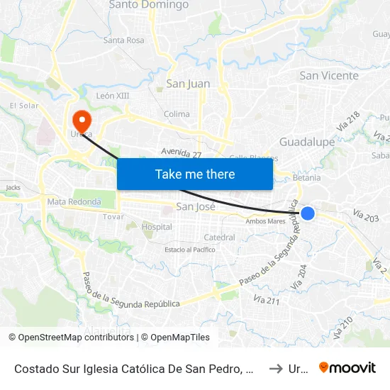 Costado Sur Iglesia Católica De San Pedro, Montes De Oca to Uruca map