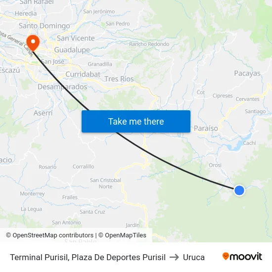 Terminal Purisil, Plaza De Deportes Purisil to Uruca map