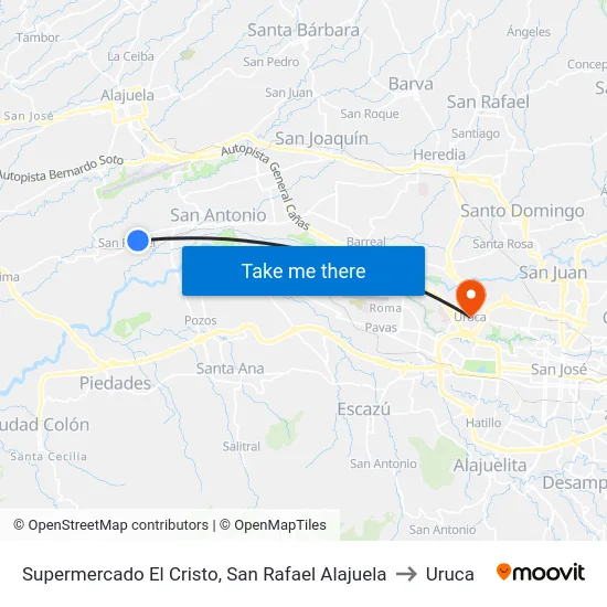 Supermercado El Cristo, San Rafael Alajuela to Uruca map