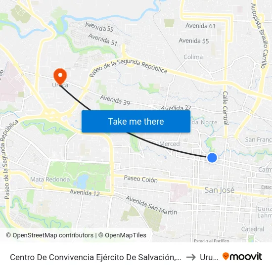 Centro De Convivencia Ejército De Salvación, San José to Uruca map