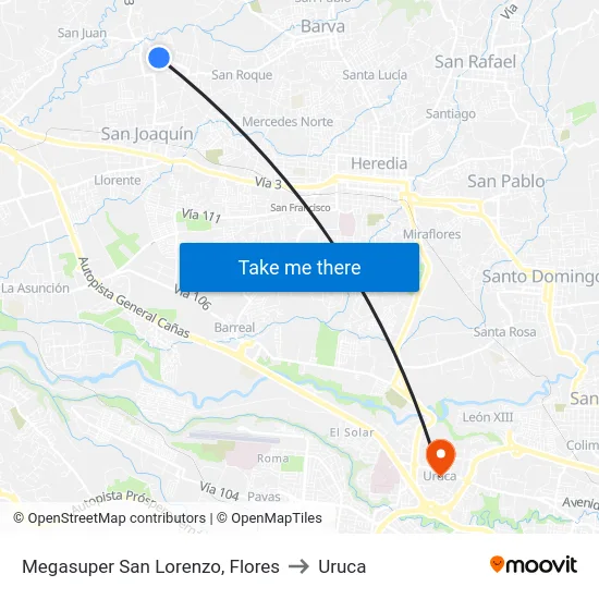 Megasuper San Lorenzo, Flores to Uruca map