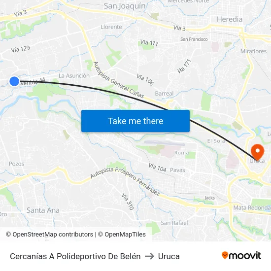Cercanías A Polideportivo De Belén to Uruca map
