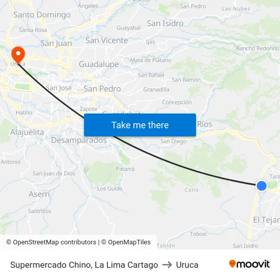 Supermercado Chino, La Lima Cartago to Uruca map
