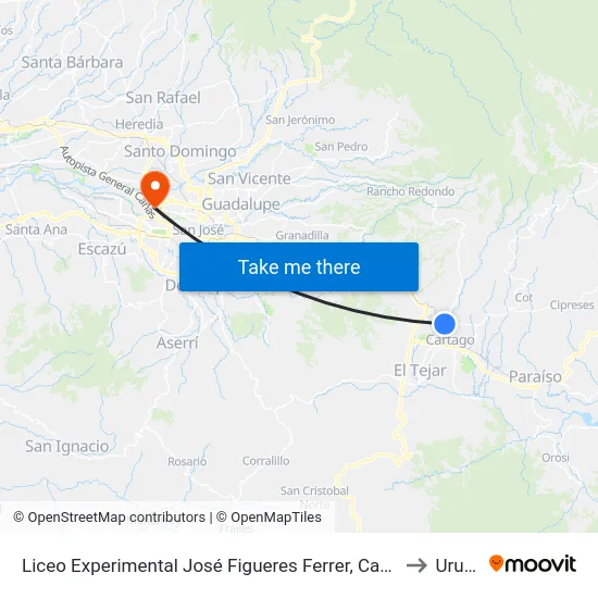 Liceo Experimental José Figueres Ferrer, Cartago to Uruca map
