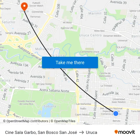Cine Sala Garbo, San Bosco San José to Uruca map
