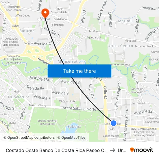 Costado Oeste Banco De Costa Rica Paseo Colón, San José to Uruca map