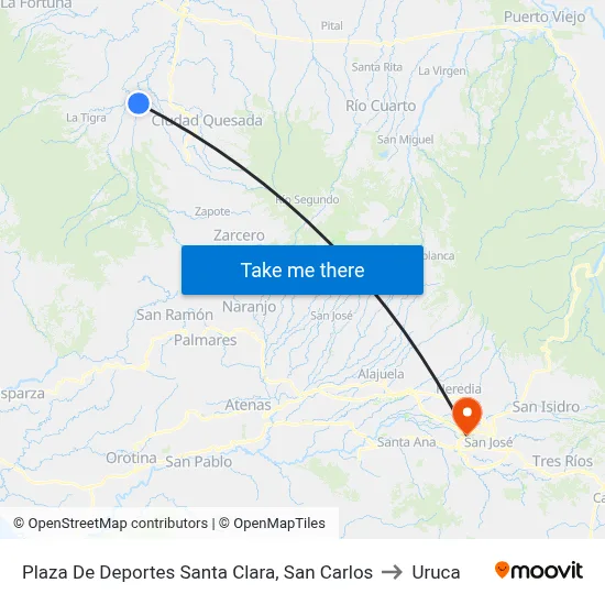 Plaza De Deportes Santa Clara, San Carlos to Uruca map