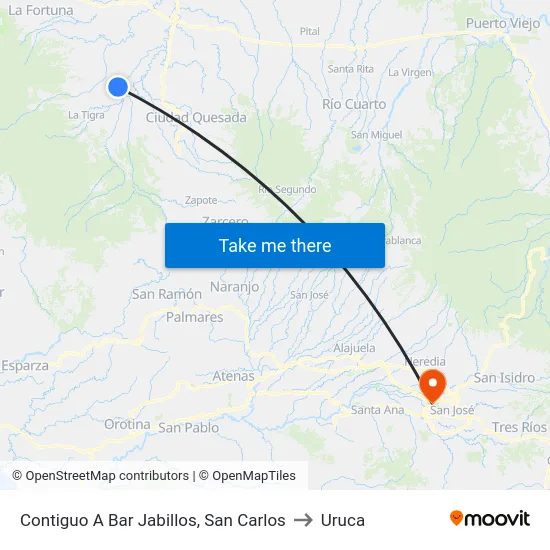 Contiguo A Bar Jabillos, San Carlos to Uruca map