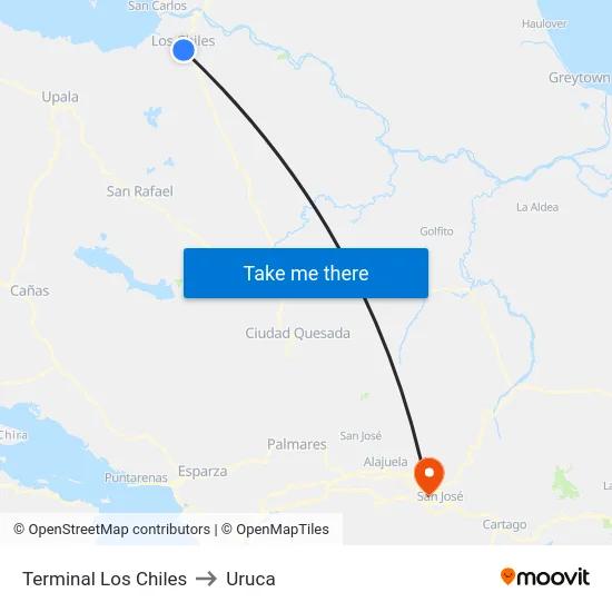 Terminal Los Chiles to Uruca map