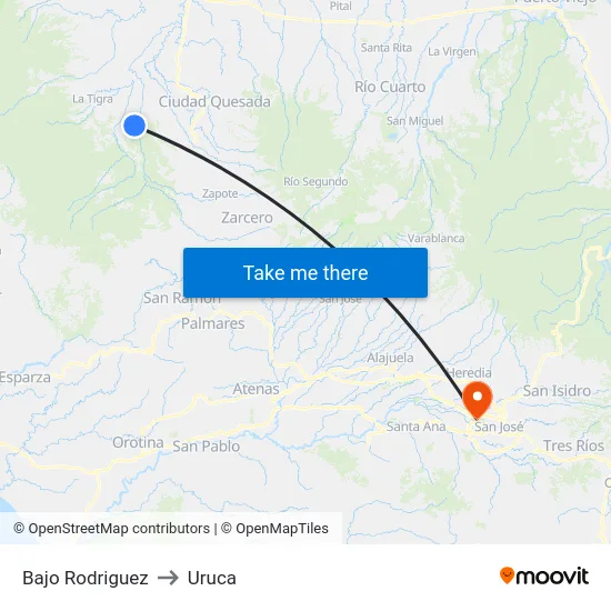 Bajo Rodriguez to Uruca map