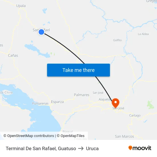 Terminal De San Rafael, Guatuso to Uruca map