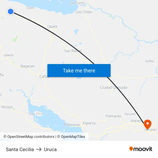Santa Cecilia to Uruca map