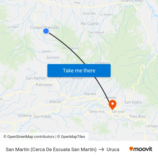 San Martín (Cerca De Escuela San Martín) to Uruca map