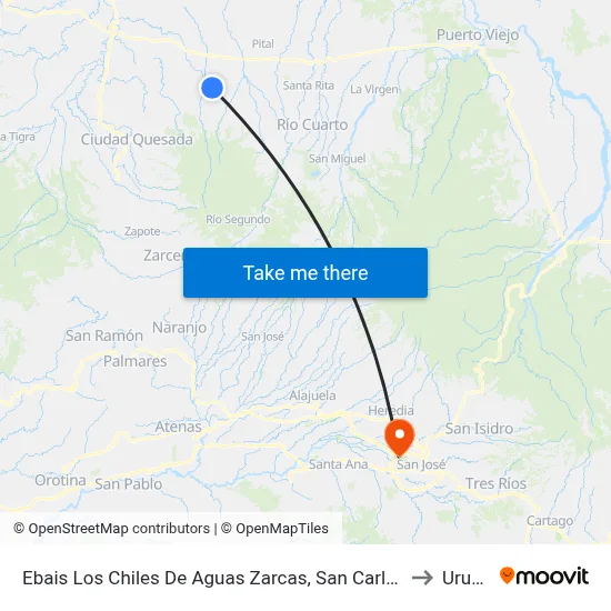 Ebais Los Chiles De Aguas Zarcas, San Carlos to Uruca map