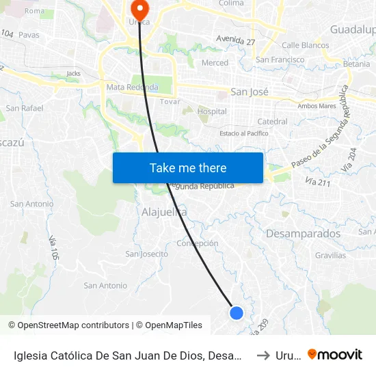 Iglesia Católica De San Juan De Dios, Desamparados to Uruca map