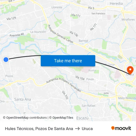 Hules Técnicos, Pozos De Santa Ana to Uruca map