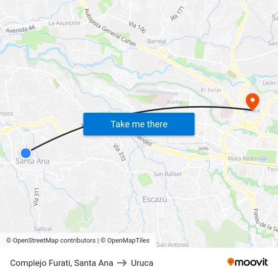 Complejo Furati, Santa Ana to Uruca map