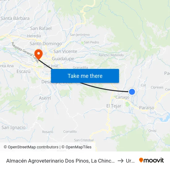 Almacén Agroveterinario Dos Pinos, La Chinchilla Oreamuno to Uruca map