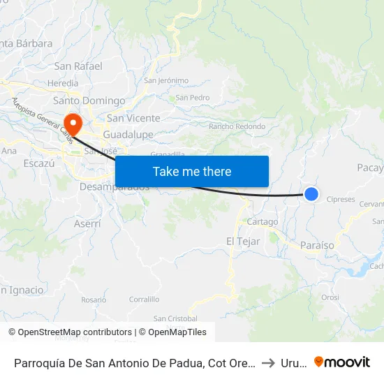 Parroquía De San Antonio De Padua, Cot Oreamuno to Uruca map
