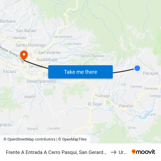 Frente A Entrada A Cerro Pasquí, San Gerardo Oreamuno to Uruca map