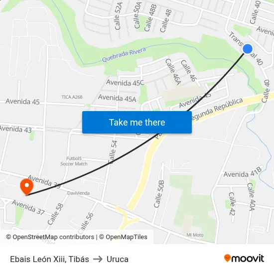 Ebais León Xiii, Tibás to Uruca map