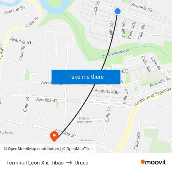 Terminal León Xiii, Tibás to Uruca map